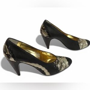Carlos Falchi Black and Gold Snakeskin Heels